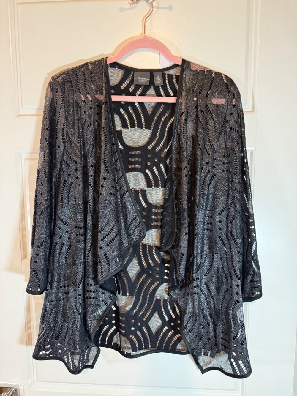 Travelers Collection by Chicos Black Sheer Open Cardigan Size 2